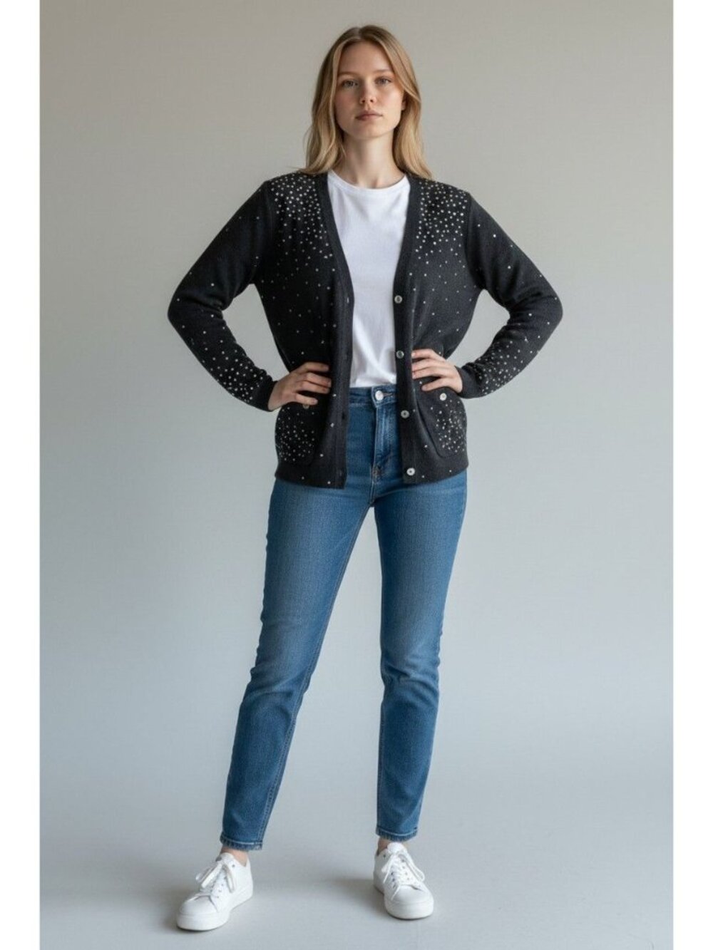 Elie Tahari Women's Charcoal Cardigan with Rhinestone Detail Size Large New NWT - Picture 2 of 4
